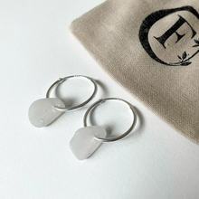 Load image into Gallery viewer, Sea Glass Sleeper Hoop Earrings - 25mm - Sterling Silver - various colours - Fayth Seaglass