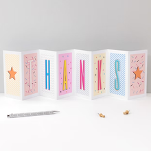 Load image into Gallery viewer, Greetings Cards - Thanks - Thank You Card - Funky Confetti Pastel Fold-Out Banner Card - Coulson Macleod