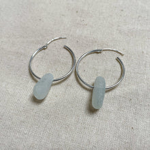 Load image into Gallery viewer, Sea Glass Sleeper Hoop Earrings - 25mm - Sterling Silver - various colours - Fayth Seaglass