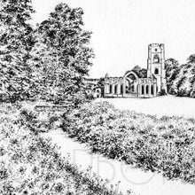 Load image into Gallery viewer, Fountains Abbey - Pencil Drawn Illustration - Square Print - 2 sizes available - Carbon Art