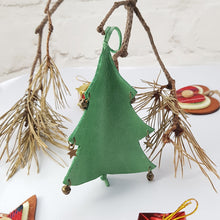 Load image into Gallery viewer, Leather Christmas Tree Decoration - Green - Shadowcrafts