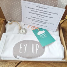 Load image into Gallery viewer, Yorkshire themed new baby gift set - Ey Up - Olive Made