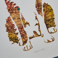 Load image into Gallery viewer, Vintage Map Style Print - A4 - Collie Dog Silhouette - Leeds Map