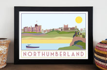 Load image into Gallery viewer, Northumberland Landmarks tourism inspired A3 poster print - Sweetpea & Rascal