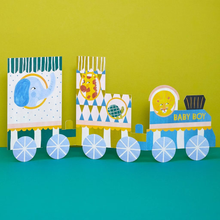 Load image into Gallery viewer, Baby Boy Concertina fold Train - 3D pop up card - Raspberry Blossom