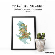 Load image into Gallery viewer, Vintage Map Artwork Framed Print - Golden Eagle - Available as Leeds, Yorkshire or Personalised Designs