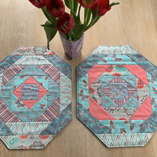 Load image into Gallery viewer, Placemats turquoise grey coral - patchwork - tableware - Indigo Plum Creations