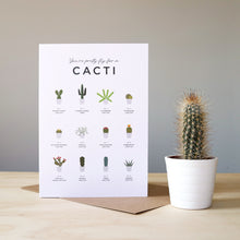 Load image into Gallery viewer, You're pretty fly for a Cacti - greetings card with cutout houseplant care guide - Everlong Print Co
