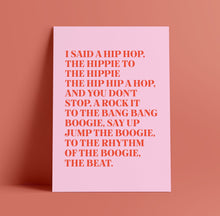 Load image into Gallery viewer, Rappers Delight Lyrics Print - A4 - Hip Hop - Sugar Hill Gang - Blush and Blossom