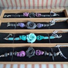 Load image into Gallery viewer, Rose and Skulls bracelet - Gothic style bracelet - Pins and Noodles