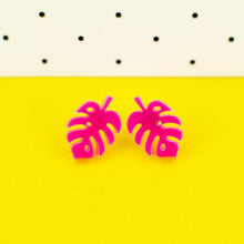 Load image into Gallery viewer, Monstera Leaf Stud Earrings - Acrylic Earrings - Wooden Earrings - Silly Loaf