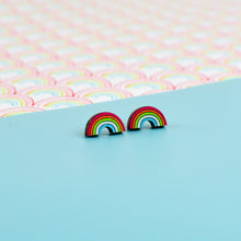 Load image into Gallery viewer, Rainbow Stud Earrings - Wooden Earrings - Silly Loaf