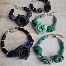 Load image into Gallery viewer, Rose and Skulls bracelet - Gothic style bracelet - Pins and Noodles