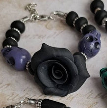 Load image into Gallery viewer, Rose and Skulls bracelet - Gothic style bracelet - Pins and Noodles