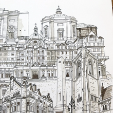 Load image into Gallery viewer, Harrogate Collage Illustration - A4 print - Art by Arjo - Yorkshire landmarks