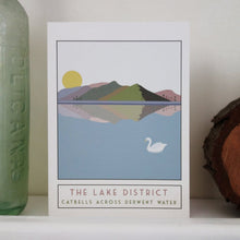 Load image into Gallery viewer, Catbells Lake District greetings card - tourism poster inspired - Sweetpea and Rascal