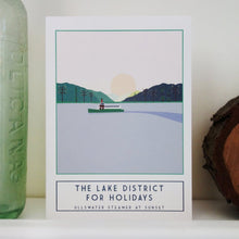 Load image into Gallery viewer, Ullswater Steamer Lake District greetings card - tourism poster inspired - Sweetpea and Rascal