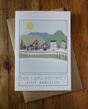 Load image into Gallery viewer, Ambleside - Lake District greetings card - tourism poster inspired - Sweetpea and Rascal