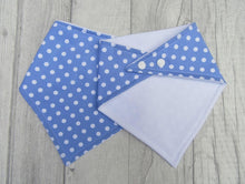 Load image into Gallery viewer, Bandana Bib - baby bib - blue spots - baby, toddler gift - Sewn by Sarah