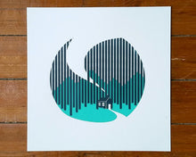 Load image into Gallery viewer, Cabin in the woods - Square screen print - Art print - Adventurers - Scandinavian Design - Or8 Design