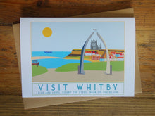 Load image into Gallery viewer, Whitby greetings card - tourism poster inspired - Sweetpea and Rascal - seaside - Yorkshire coast