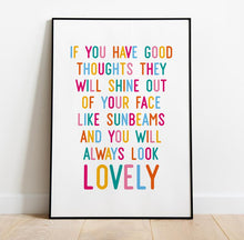 Load image into Gallery viewer, Print - Roald Dahl quote - Good thoughts - rainbow colours - Blush and Blossom