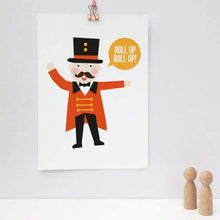 Load image into Gallery viewer, Circus Themed A4 Print - Ring Master, Clown, Acrobat, Lion - Emily Spikings