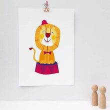 Load image into Gallery viewer, Circus Themed A4 Print - Ring Master, Clown, Acrobat, Lion - Emily Spikings