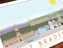 Load image into Gallery viewer, Bradford Travel inspired A3 poster print - Sweetpea & Rascal - Yorkshire prints - Yorkshire scenes and landmarks