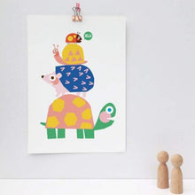 Load image into Gallery viewer, Animal Stack A4 Print - Ladybird, Hedgehog, Turtle, Snail - Emily Spikings