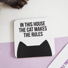 Load image into Gallery viewer, Coaster - In this house the cat /cats make the rules - Cat Lovers - Purple Tree Designs