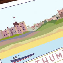 Load image into Gallery viewer, Northumberland landmarks greetings card - tourism poster inspired - Sweetpea and Rascal