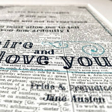 Load image into Gallery viewer, Dictionary Page Print - Pride and Prejudice - Jane Austen Quote -Turn the Page Design