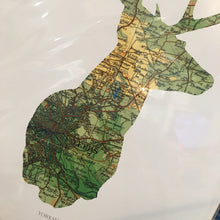 Load image into Gallery viewer, Vintage Map Style Print - A3 - Stag Silhouette - Leeds Map