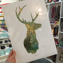 Load image into Gallery viewer, Vintage Map Style Print - A3 - Stag Silhouette - Leeds Map