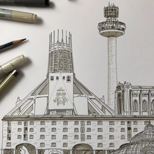 Load image into Gallery viewer, Liverpool Landmarks Collage Illustration - A4 print - Art by Arjo