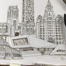 Load image into Gallery viewer, Liverpool Landmarks Collage Illustration - A4 print - Art by Arjo