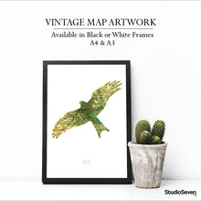 Load image into Gallery viewer, Vintage Map Artwork Framed Print - Red Kite - Available as Leeds, Yorkshire or Personalised Designs