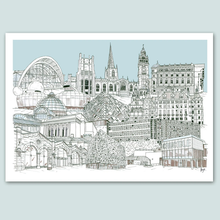 Load image into Gallery viewer, Sheffield Landmarks Collage Illustration - A4 print - Art by Arjo