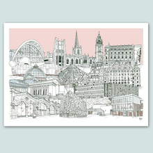 Load image into Gallery viewer, Sheffield Landmarks Collage Illustration - A4 print - Art by Arjo