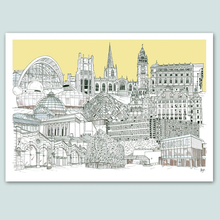 Load image into Gallery viewer, Sheffield Landmarks Collage Illustration - A4 print - Art by Arjo