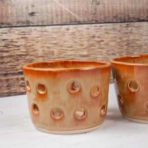 Ceramic Tealight Holder - Fiery Orange - Thrown In Stone