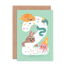 Load image into Gallery viewer, Age Two Crazy Critters Greeting Card - 2nd Birthday - Emily Nash Illustration
