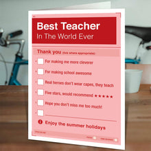 Load image into Gallery viewer, Funny Teacher Card - Best Teacher Tickbox Greetings Card - Brainbox Candy
