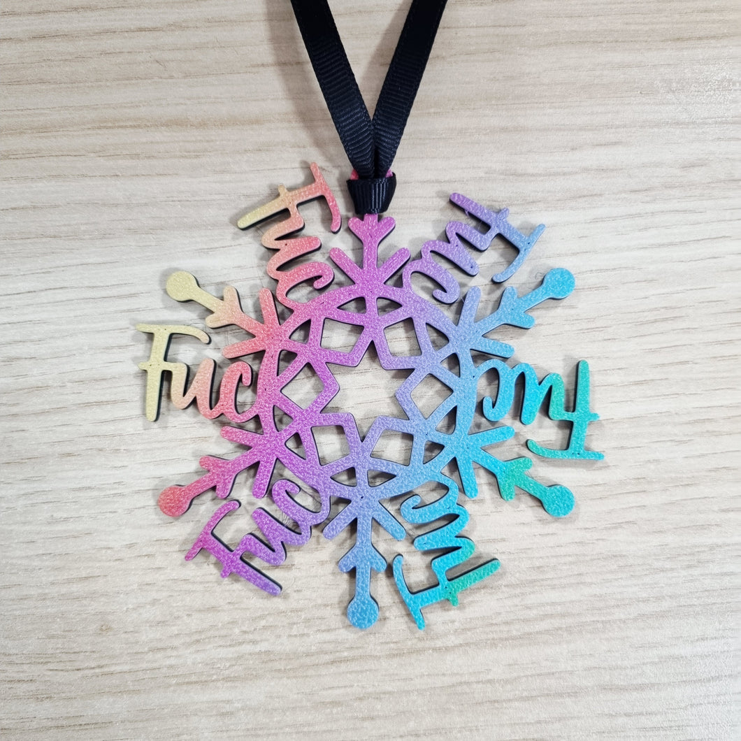 3D Printed Sweary Snowflake - Rainbow Coloured Tree Decoration - The Crafty Little Fox