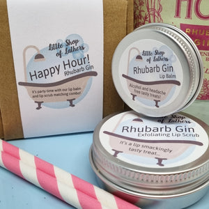 Happy Hour - Rhubarb Gin Lip Balm and Lip Scrub Duo - Little Shop of Lathers - Pampering Gift Set