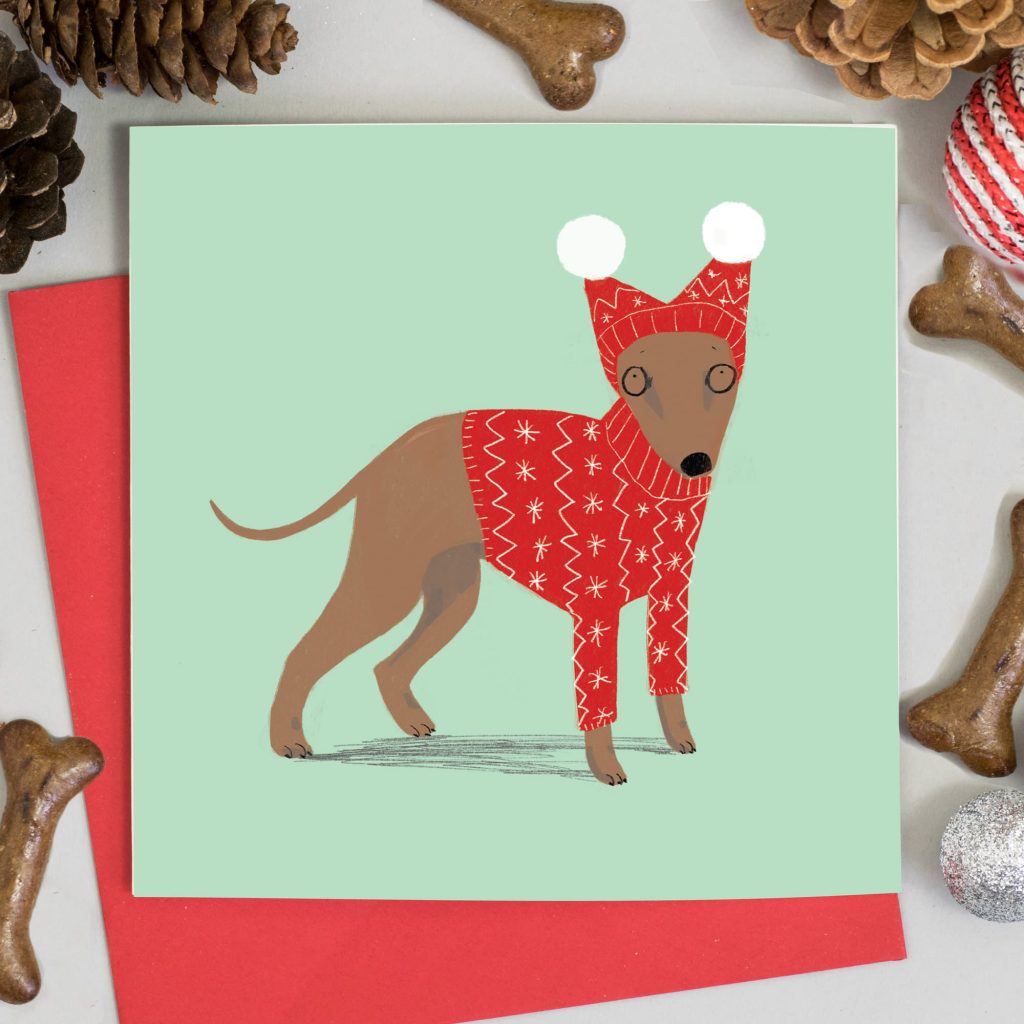 Christmas Greetings Card - Greyhound In A Christmas Jumper - Jo Clark Design