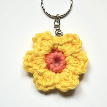 Load image into Gallery viewer, Crocheted Flower Keyring - Lots of Colours - Robins and Rainbows
