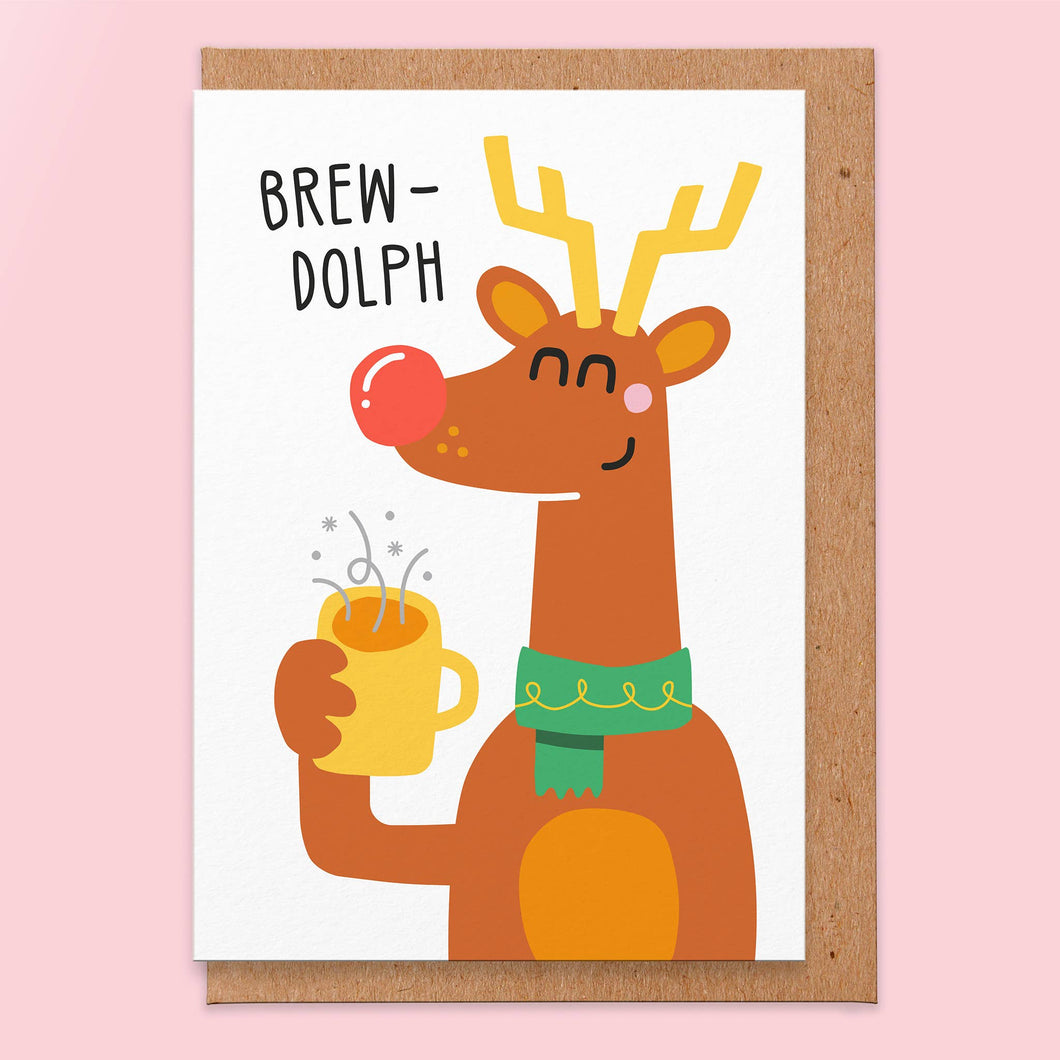 Brewdolph Christmas Card - Festive Puns - Reindeer - Studio Boketto