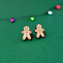 Load image into Gallery viewer, Wooden Stud Earrings - Gingerbread Men - Silly Loaf
